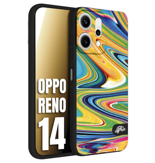 CUSTOMIZZA - Custodia cover nera morbida in tpu compatibile per Oppo Reno 14 colorata fantasia vortice marmo arcobaleno gialla verde blu