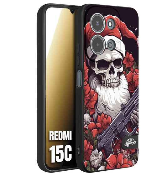 CUSTOMIZZA - Custodia cover nera morbida in tpu compatibile per Xiaomi Redmi 15C teschio natale santa claus fiori tattoo disegnato