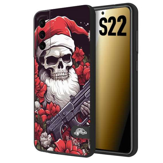 CUSTOMIZZA - Custodia cover nera morbida in tpu compatibile per Samsung S22 teschio natale santa claus fiori tattoo disegnato