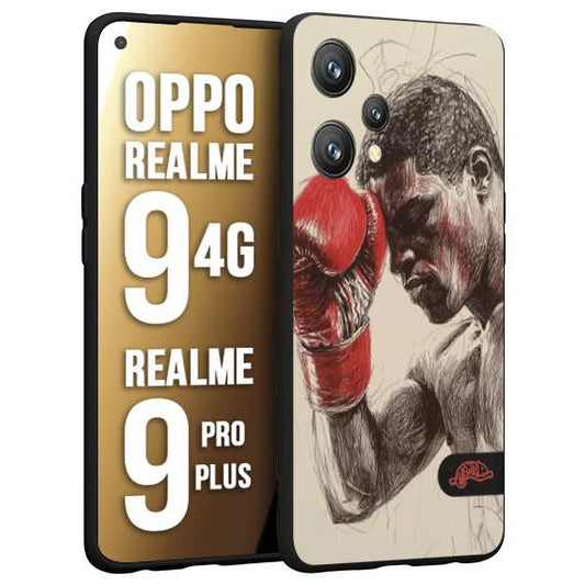 CUSTOMIZZA - Custodia cover nera morbida in tpu compatibile per Realme 9 4G - 9 PRO PLUS pugilato pugili disegno tattoo guantoni boxer pesi massimi