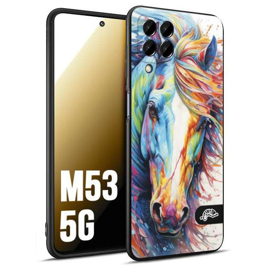 CUSTOMIZZA - Custodia cover nera morbida in tpu compatibile per Samsung M53 5G animali color cavallo horse viso colori vibranti disegnato schizzo