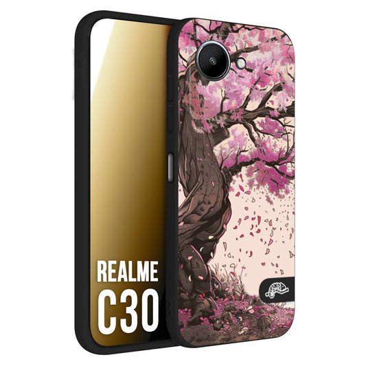 CUSTOMIZZA - Custodia cover nera morbida in tpu compatibile per Realme C30 giapponese colori morbidi fiori di ciliegio rosa disegnata