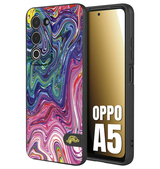 CUSTOMIZZA - Custodia cover nera morbida in tpu compatibile per Oppo A5 colorata fantasia vortice marmo arcobaleno rosa blu fucsia
