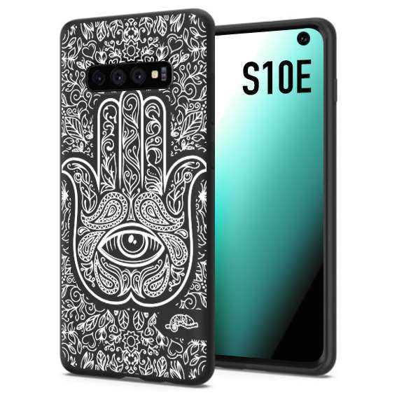 CUSTOMIZZA - Custodia cover nera morbida in tpu compatibile per Samsung S10E mano di fatima effetto rilievo mandala donna