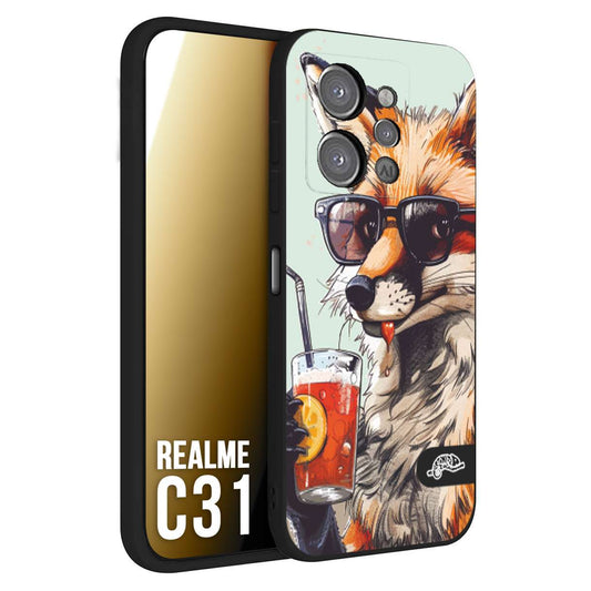 CUSTOMIZZA - Custodia cover nera morbida in tpu compatibile per Oppo Realme C31 estate disegnata cocktails animali simpatici fox volpe negroni