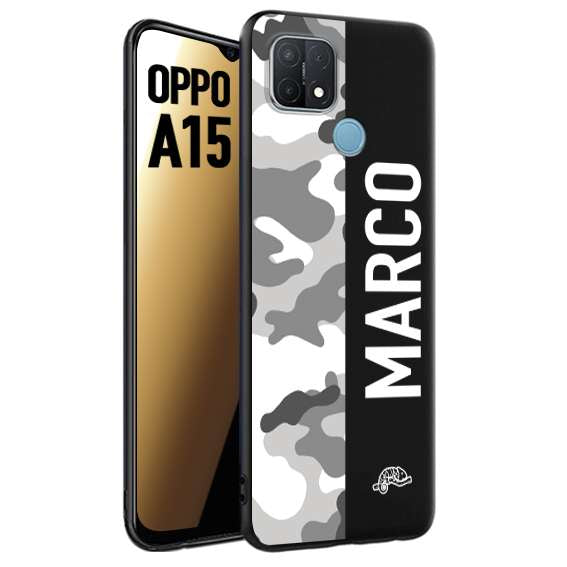 CUSTOMIZZA - Custodia cover nera morbida in tpu compatibile per Oppo A15 camouflage mimetico militare personalizzata nome bianco