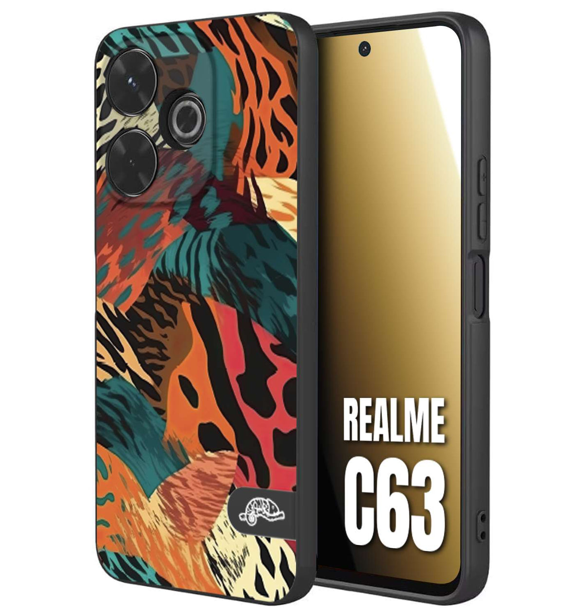 CUSTOMIZZA - Custodia cover nera morbida in tpu compatibile per Realme C63 leopardato tigrato tiger colorata summer arancio verde fucsia