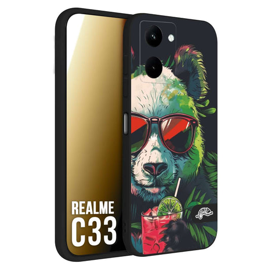 CUSTOMIZZA - Custodia cover nera morbida in tpu compatibile per Oppo Realme C33 estate disegnata cocktails animali simpatici panda mojito