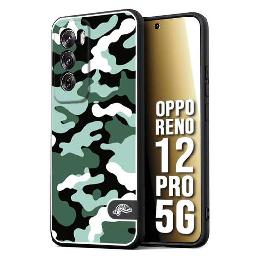 CUSTOMIZZA - Custodia cover nera morbida in tpu compatibile per Oppo Reno 12 PRO 5G camouflage mimetico militare verde green