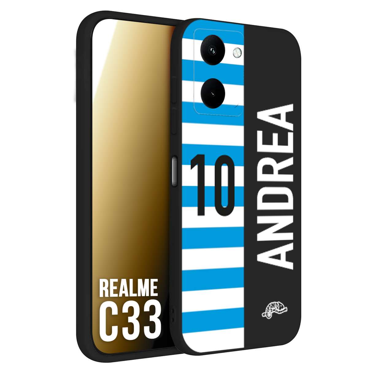 CUSTOMIZZA - Custodia cover nera morbida in tpu compatibile per Realme C33 personalizzata calcio football nome e numero calciatori biancazzurri