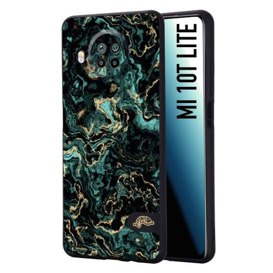 CUSTOMIZZA - Custodia cover nera morbida in tpu compatibile per Xiaomi Mi 10T LITE effetto marmo marble verde green venature dorato pietra