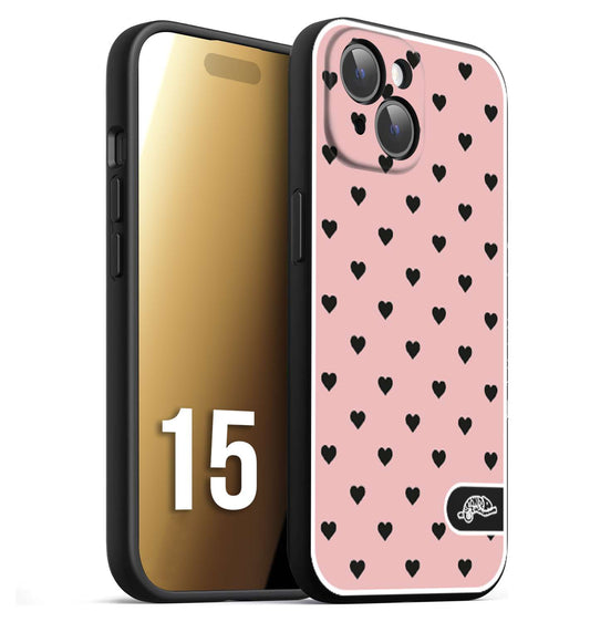 CUSTOMIZZA - Custodia cover nera morbida in tpu compatibile per iPhone 15 cuori pois rosa donna pin up vintage