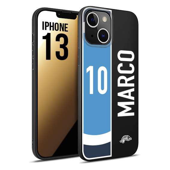 CUSTOMIZZA - Custodia cover nera morbida in tpu compatibile per iPhone 13 personalizzata calcio football nome e numero calciatori biancoazzurri bianco celesti