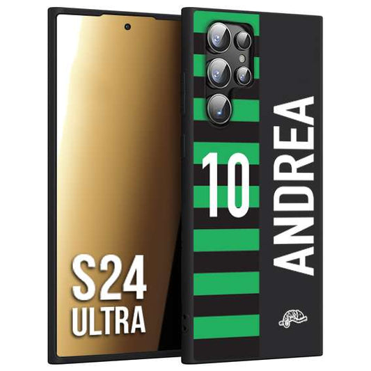 CUSTOMIZZA - Custodia cover nera morbida in tpu compatibile per Samsung S24 ULTRA personalizzata calcio football nome e numero calciatori neroverde