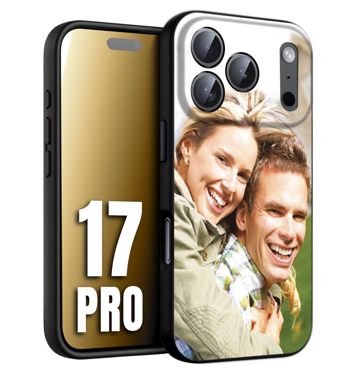 CUSTOMIZZA - Custodia cover nera morbida in tpu compatibile per iPhone 17 PRO personalizzata con foto immagine scritta a piacere