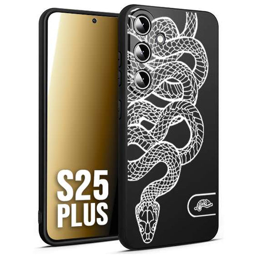 CUSTOMIZZA - Custodia cover nera morbida in tpu compatibile per Samsung S25 PLUS serpente snake bianco a rilievo disegnato tattoo tatuaggio
