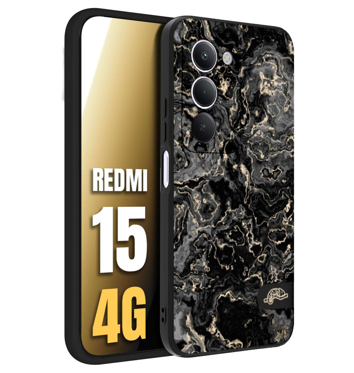 CUSTOMIZZA - Custodia cover nera morbida in tpu compatibile per Xiaomi Redmi 15 4G effetto marmo marble nero black venature dorato pietra