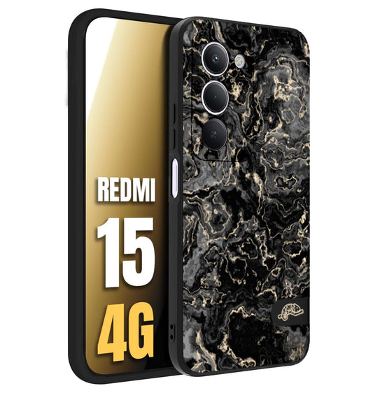 CUSTOMIZZA - Custodia cover nera morbida in tpu compatibile per Xiaomi Redmi 15 4G effetto marmo marble nero black venature dorato pietra
