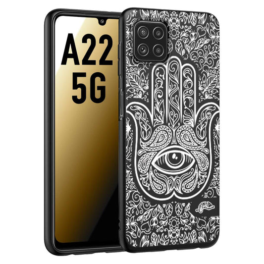 CUSTOMIZZA - Custodia cover nera morbida in tpu compatibile per Samsung A22 5G mano di fatima effetto rilievo mandala donna