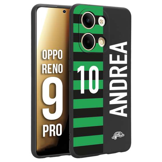 CUSTOMIZZA - Custodia cover nera morbida in tpu compatibile per Oppo Reno 9 PRO personalizzata calcio football nome e numero calciatori neroverde