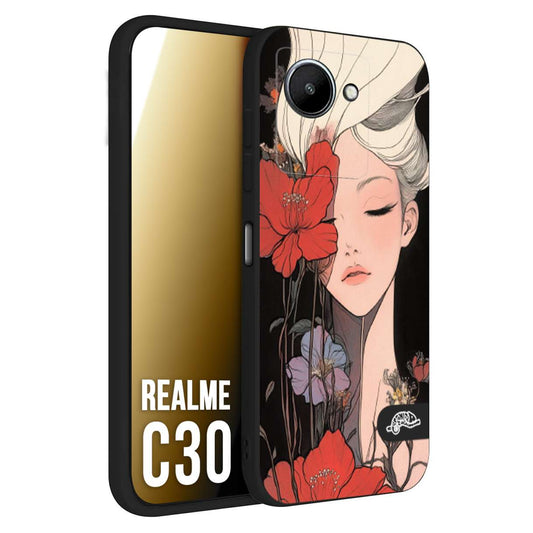 CUSTOMIZZA - Custodia cover nera morbida in tpu compatibile per Realme C30 woman flower Fantasia Floreale Design Donna e Fiori, Retro Artistico