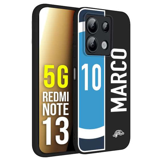 CUSTOMIZZA - Custodia cover nera morbida in tpu compatibile per Xiaomi Redmi Note 13 5G personalizzata calcio football nome e numero calciatori biancoazzurri bianco celesti