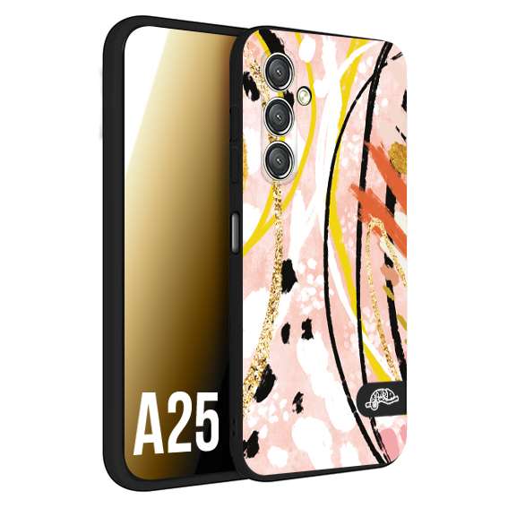 CUSTOMIZZA - Custodia cover nera morbida in tpu compatibile per Samsung A25 fiori astratti donna zebrato leopardato fantasia dorata gialla rosa colorata