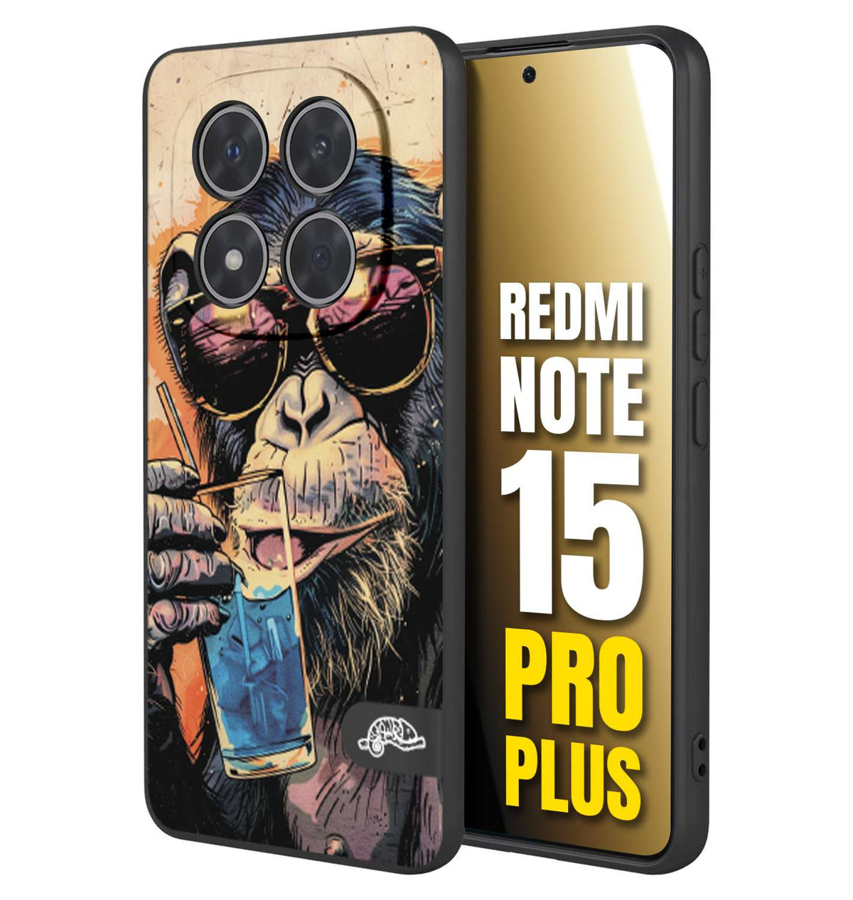 CUSTOMIZZA - Custodia cover nera morbida in tpu compatibile per Xiaomi Redmi Note 15 PRO PLUS estate disegnata cocktails animali simpatici scimmia monkey negroni