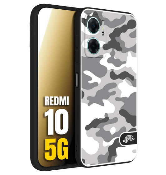 CUSTOMIZZA - Custodia cover nera morbida in tpu compatibile per Xiaomi Redmi 10 5G camouflage mimetico militare bianco white