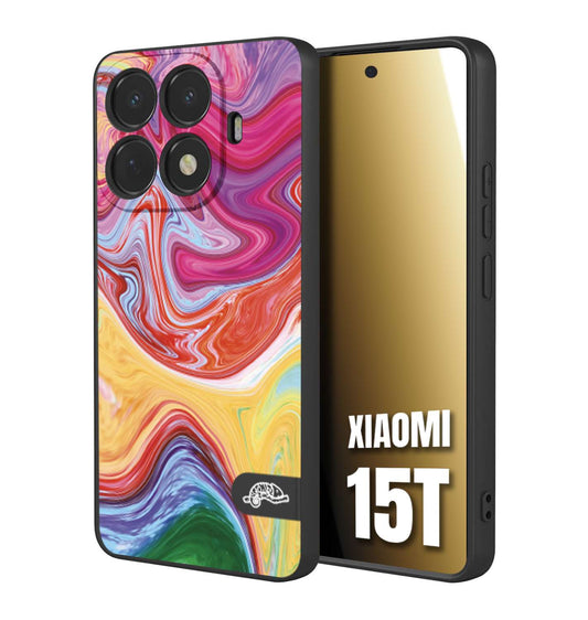 CUSTOMIZZA - Custodia cover nera morbida in tpu compatibile per Xiaomi 15T colorata fantasia vortice marmo onde verde fucsia gialla