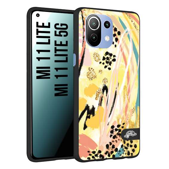 CUSTOMIZZA - Custodia cover nera morbida in tpu compatibile per Xiaomi Mi 11 Lite / Mi 11 Lite 5G astratti donna flower fantasia estate gialla rosa leopardata