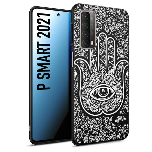 CUSTOMIZZA - Custodia cover nera morbida in tpu compatibile per Huawei P Smart 2021 mano di fatima effetto rilievo mandala donna