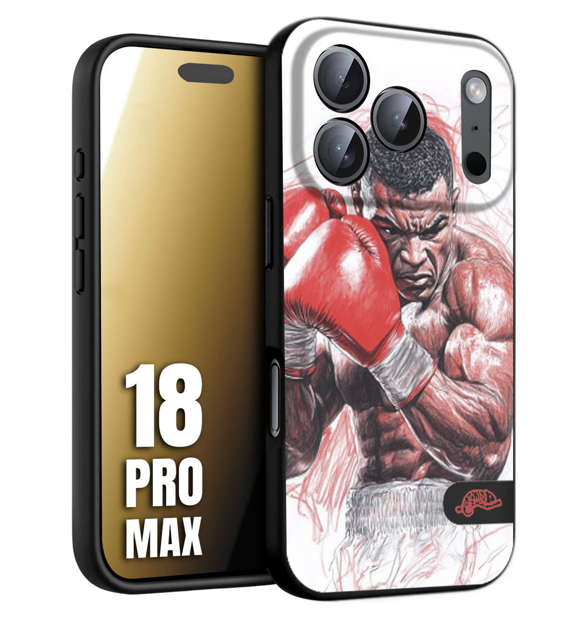 CUSTOMIZZA - Custodia cover nera morbida in tpu compatibile per iPhone 18 PRO MAX pugilato pugili disegno tattoo guantoni boxer pesi massimi iron mike
