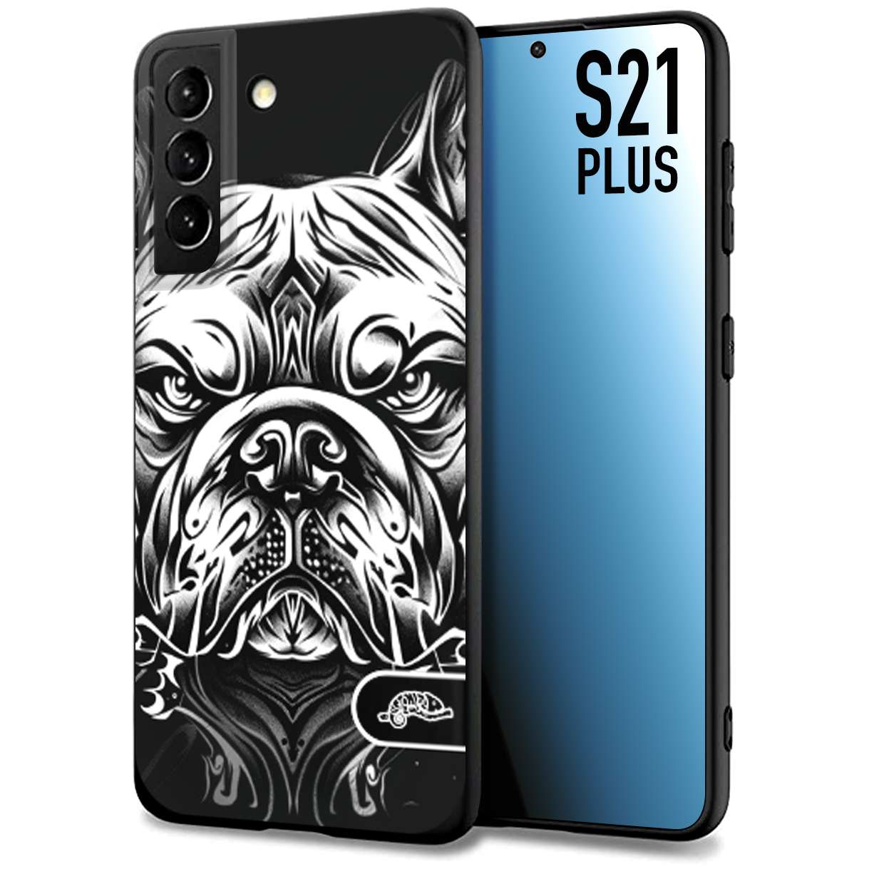 CUSTOMIZZA - Custodia cover nera morbida in tpu compatibile per Samsung S21 PLUS bulldog bianco a rilievo disegnato tattoo tatuaggio