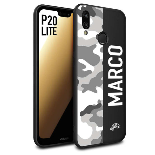 CUSTOMIZZA - Custodia cover nera morbida in tpu compatibile per Huawei P20 LITE camouflage mimetico militare personalizzata nome bianco