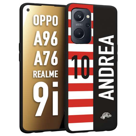 CUSTOMIZZA - Custodia cover nera morbida in tpu compatibile per Realme 9i - A96 - A76 personalizzata calcio football nome e numero calciatori bianco rossa