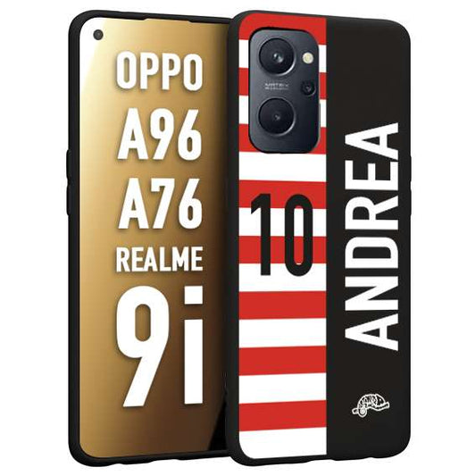 CUSTOMIZZA - Custodia cover nera morbida in tpu compatibile per Realme 9i - A96 - A76 personalizzata calcio football nome e numero calciatori bianco rossa