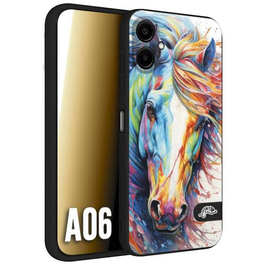 CUSTOMIZZA - Custodia cover nera morbida in tpu compatibile per Samsung A06 animali color cavallo horse viso colori vibranti disegnato schizzo