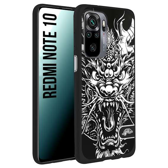 CUSTOMIZZA - Custodia cover nera morbida in tpu compatibile per Xiaomi Redmi Note 10 drago black and white bianco a rilievo disegnato tattoo tatuaggio