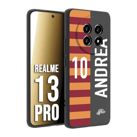 CUSTOMIZZA - Custodia cover nera morbida in tpu compatibile per Realme 13 PRO personalizzata calcio football nome e numero calciatori giallo rossi