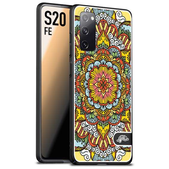 CUSTOMIZZA - Custodia cover nera morbida in tpu compatibile per Samsung S20 FE mandala colorato fiore nuvole arancione