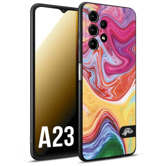 CUSTOMIZZA - Custodia cover nera morbida in tpu compatibile per Samsung A23 colorata fantasia vortice marmo onde verde fucsia gialla