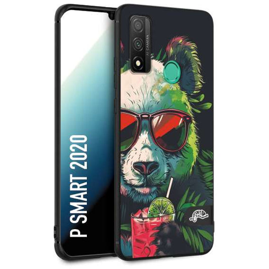 CUSTOMIZZA - Custodia cover nera morbida in tpu compatibile per Huawei P Smart 2020 estate disegnata cocktails animali simpatici panda mojito