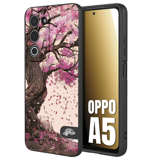 CUSTOMIZZA - Custodia cover nera morbida in tpu compatibile per Oppo A5 giapponese colori morbidi fiori di ciliegio rosa disegnata