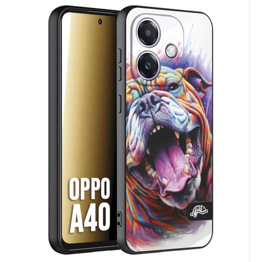 CUSTOMIZZA - Custodia cover nera morbida in tpu compatibile per Oppo A40 animali color bulldog cane dog colori vibranti disegnato schizzo