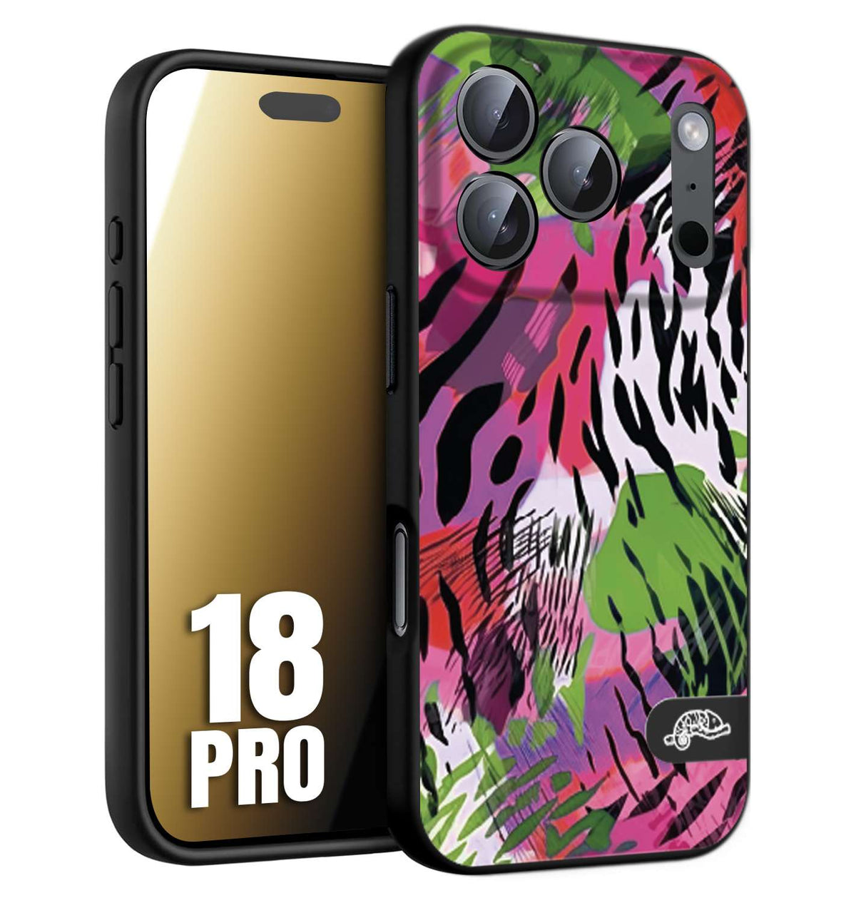 CUSTOMIZZA - Custodia cover nera morbida in tpu compatibile per iPhone 18 PRO leopardato tigrato tiger colorata summer color verde fucsia