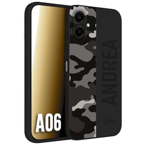 CUSTOMIZZA - Custodia cover nera morbida in tpu compatibile per Samsung A06 camouflage mimetico militare personalizzata nome