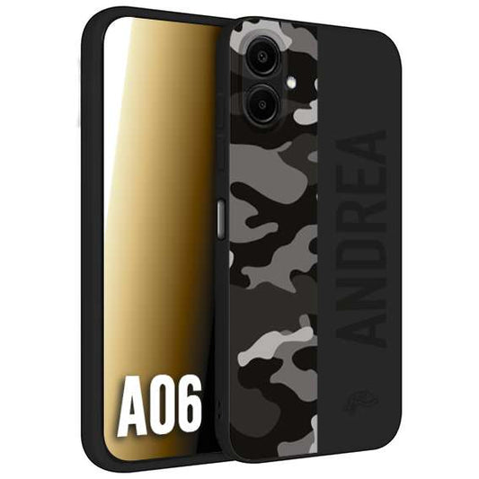 CUSTOMIZZA - Custodia cover nera morbida in tpu compatibile per Samsung A06 camouflage mimetico militare personalizzata nome
