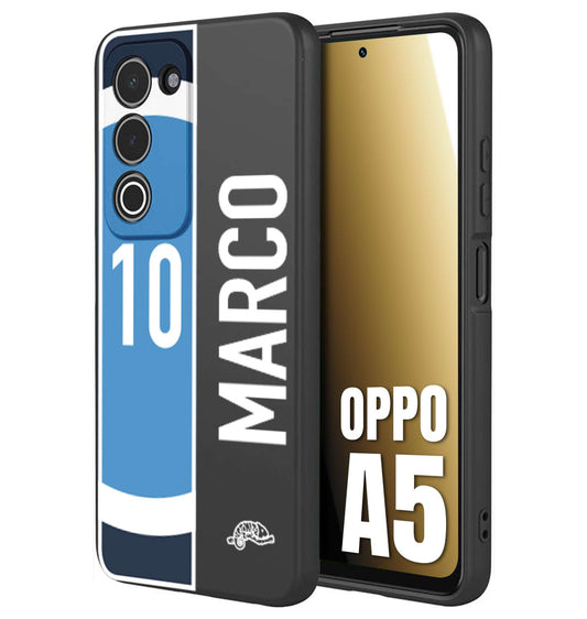 CUSTOMIZZA - Custodia cover nera morbida in tpu compatibile per Oppo A5 personalizzata calcio football nome e numero calciatori biancoazzurri bianco celesti