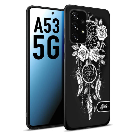 CUSTOMIZZA - Custodia cover nera morbida in tpu compatibile per Samsung A53 5G acchiappasogni dreamcatcher black and white bianco a rilievo disegnato tattoo tatuaggio